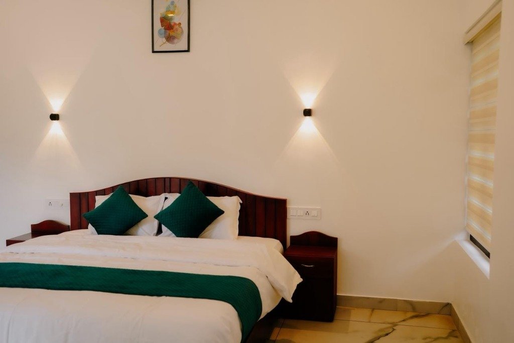 Master Bedroom with Teak Wood Headboard
